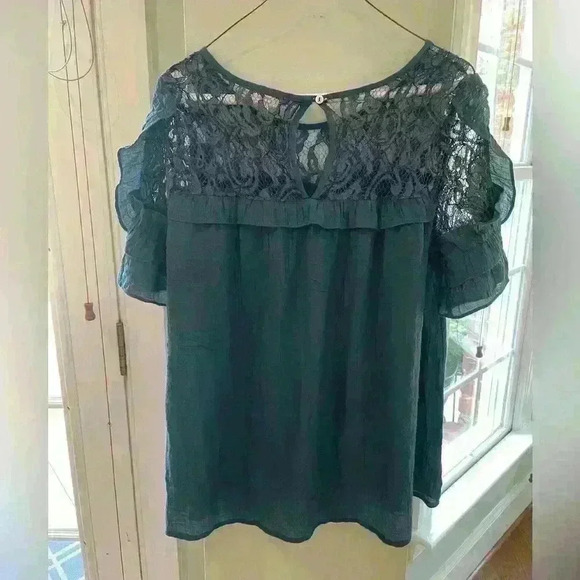 Entro Beautiful Green Blouse Size Small, Flowy Lacy - Picture 7 of 8